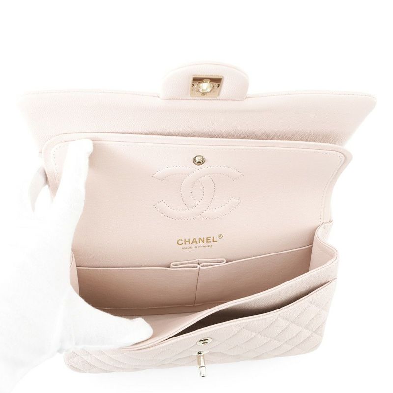 シャネル チェーンショルダーバッグ マトラッセ25 ココマーク ダブルチェーン キャビアスキン A01112 CHANEL