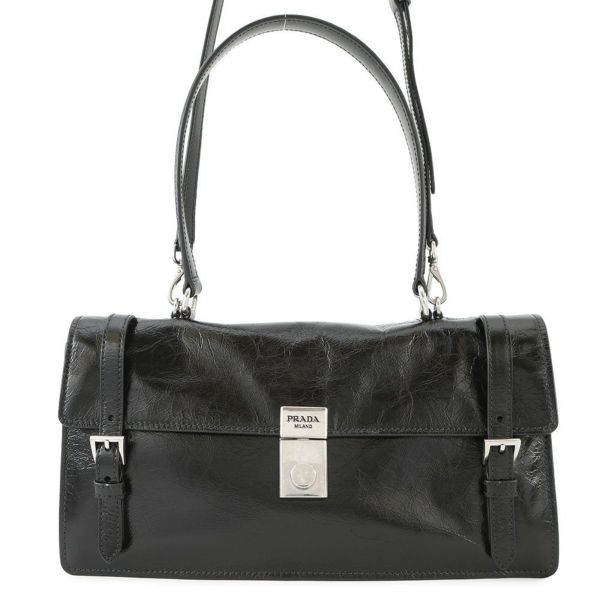 プラダ ハンドバッグ ロゴ ミディアム レザー 1BN026 PRADA 2wayショルダー 黒