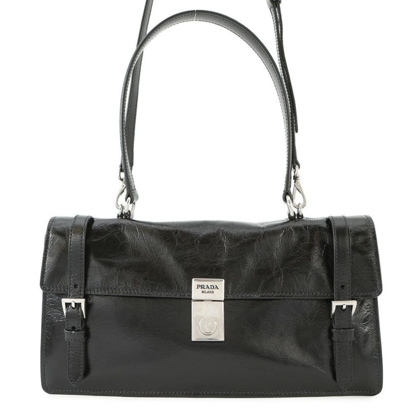 プラダ ハンドバッグ ロゴ ミディアム レザー 1BN026 PRADA 2wayショルダー 黒