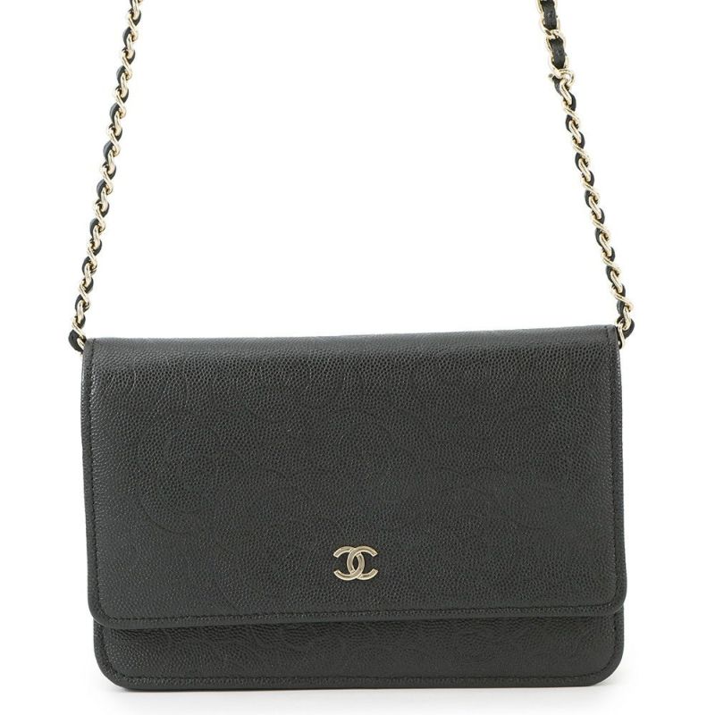 シャネル チェーンウォレット カメリア ココマーク キャビアスキン A47421 CHANEL 財布 黒