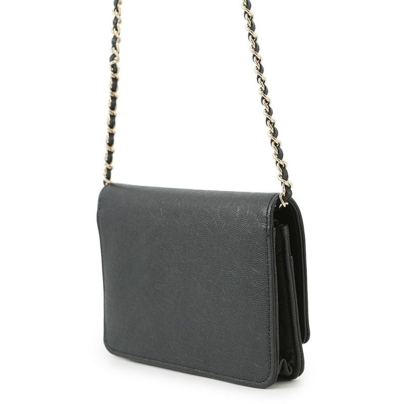シャネル チェーンウォレット カメリア ココマーク キャビアスキン A47421 CHANEL 財布 黒