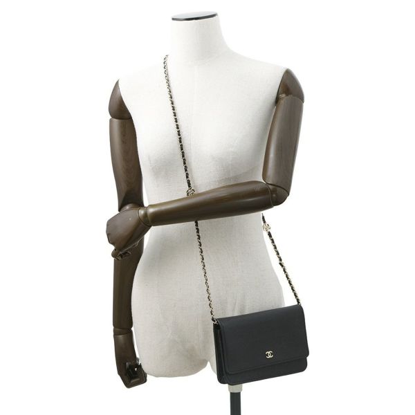 シャネル チェーンウォレット カメリア ココマーク キャビアスキン A47421 CHANEL 財布 黒