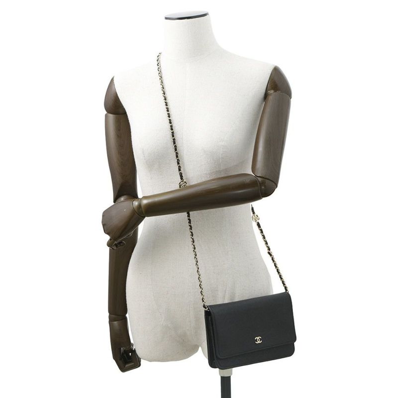 シャネル チェーンウォレット カメリア ココマーク キャビアスキン A47421 CHANEL 財布 黒