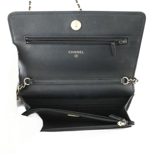 シャネル チェーンウォレット カメリア ココマーク キャビアスキン A47421 CHANEL 財布 黒