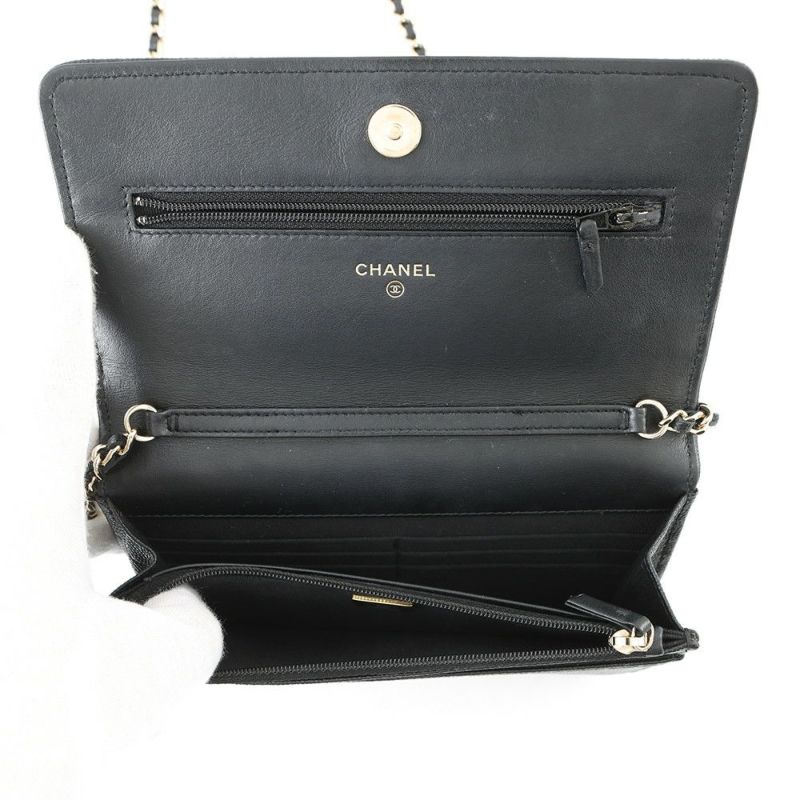 シャネル チェーンウォレット カメリア ココマーク キャビアスキン A47421 CHANEL 財布 黒