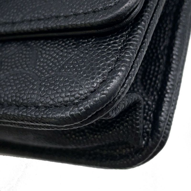 シャネル チェーンウォレット カメリア ココマーク キャビアスキン A47421 CHANEL 財布 黒