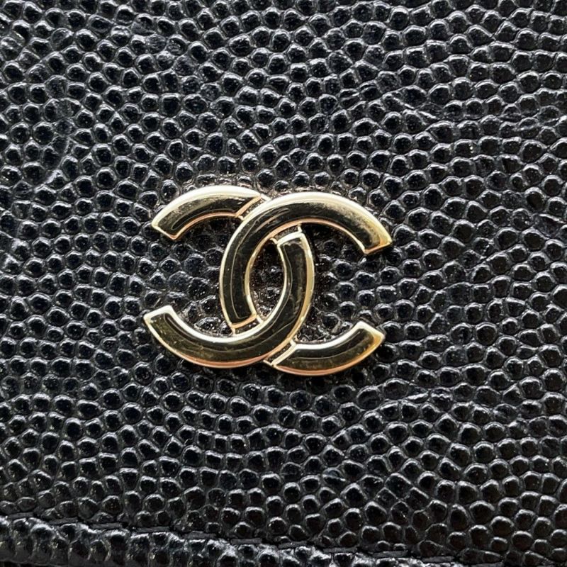シャネル チェーンウォレット カメリア ココマーク キャビアスキン A47421 CHANEL 財布 黒