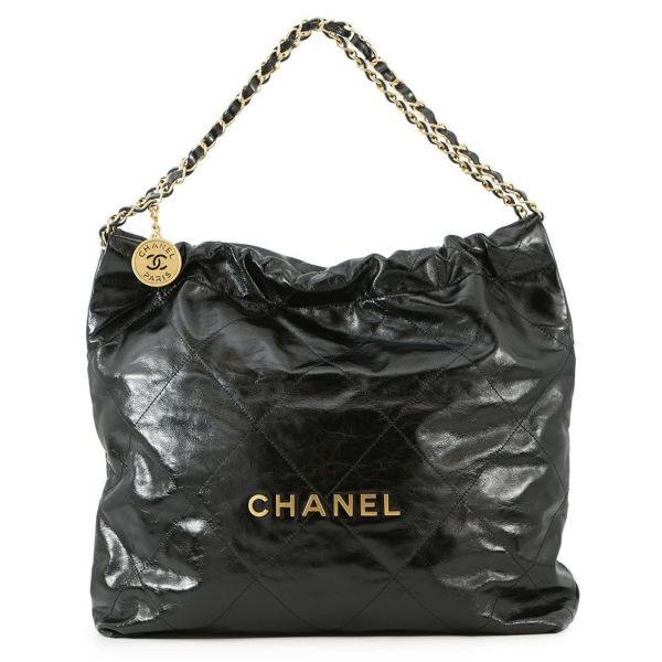 シャネル ハンドバッグ シャネル22 シャイニーカーフレザー AS3261 CHANEL ショルダーバッグ 黒