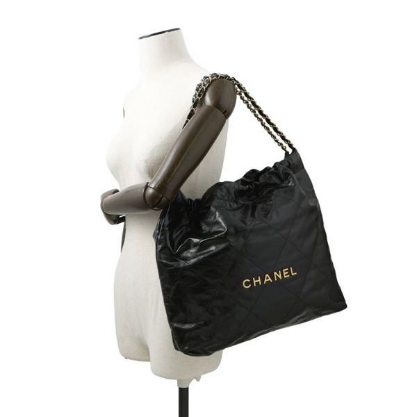 シャネル ハンドバッグ シャネル22 シャイニーカーフレザー AS3261 CHANEL ショルダーバッグ 黒