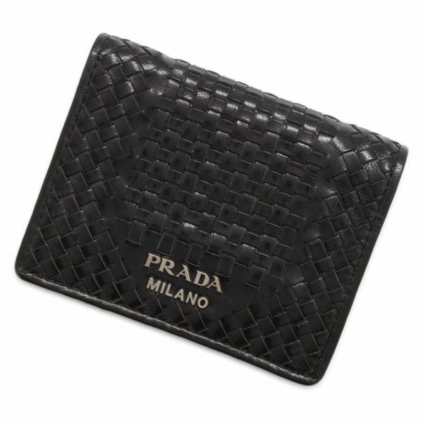 プラダ 二つ折り財布 レザー PRADA コンパクトウォレット ミニ財布 黒