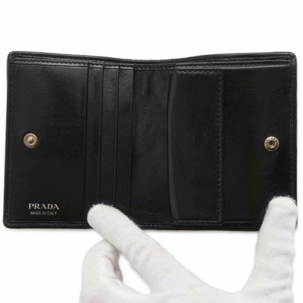 プラダ 二つ折り財布 レザー PRADA コンパクトウォレット ミニ財布 黒