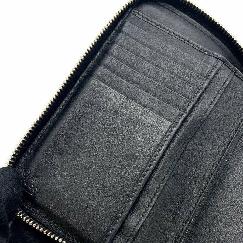 グッチ 長財布 マイクログッチシマ レザー 449423 GUCCI ラウンドファスナー 黒 アウトレット品