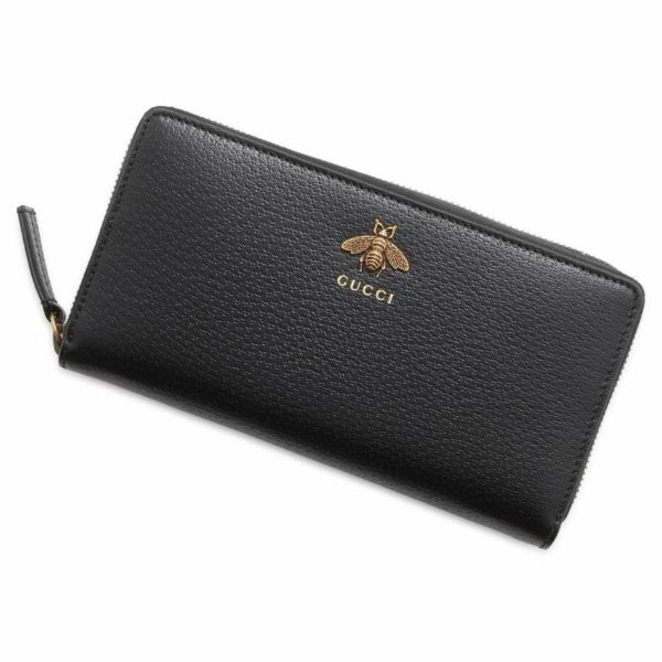 グッチ 長財布 アニマリエ レザー ジップアラウンドウォレット 523667 GUCCI 財布 ビー 蜂 黒