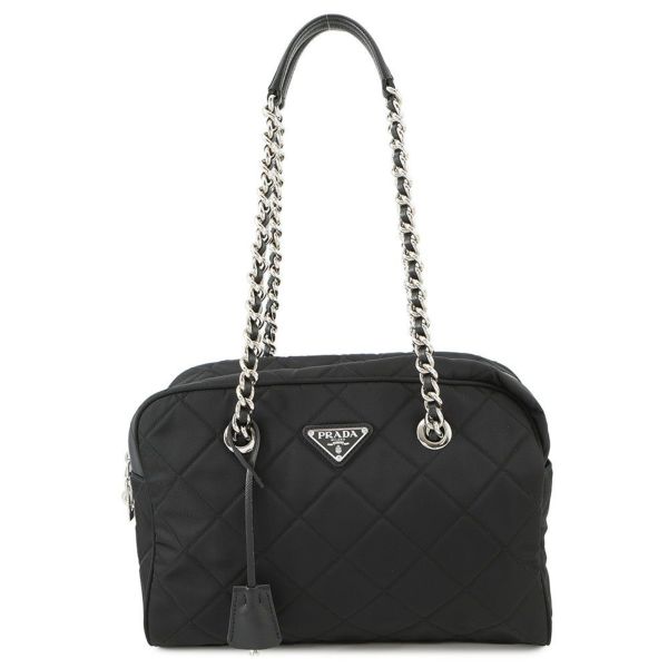 プラダ チェーンショルダーバッグ トライアングルロゴ キルティング ナイロン 1BB903 PRADA 黒
