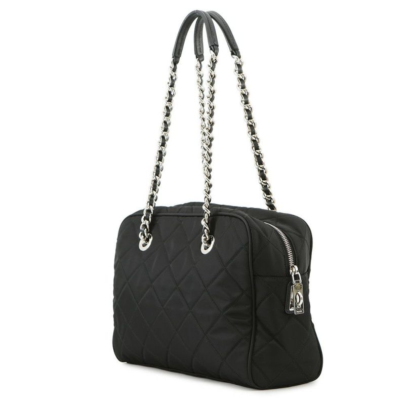 プラダ チェーンショルダーバッグ トライアングルロゴ キルティング ナイロン 1BB903 PRADA 黒