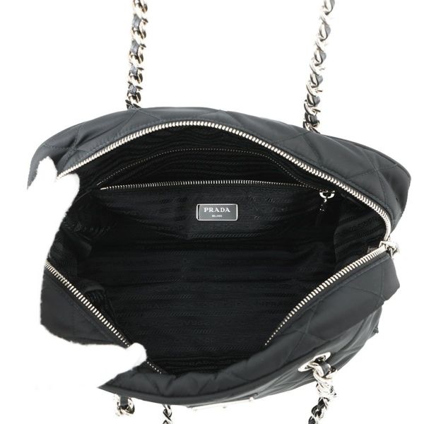 プラダ チェーンショルダーバッグ トライアングルロゴ キルティング ナイロン 1BB903 PRADA 黒