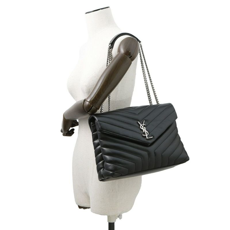 サンローランパリ チェーンショルダー バッグ ルル ミディアム レザー 574946 SAINT LAURENT PARIS 黒