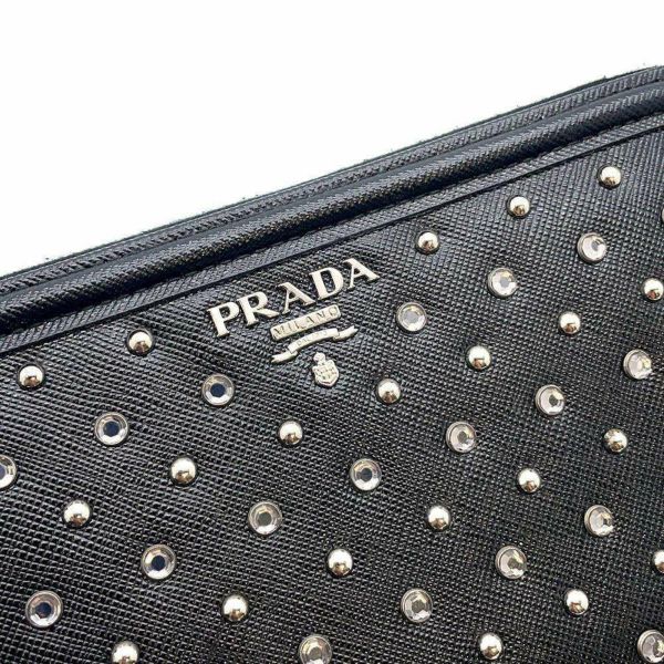 プラダ 長財布 ラウンドファスナー ビジュー スタッズ 1M0506 PRADA 財布 黒