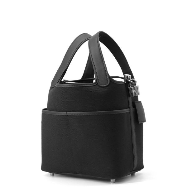 エルメス ハンドバッグ ピコタンロックPM カーゴ ブラック/シルバー金具 トワルゴエラン/スイフト K刻印 黒