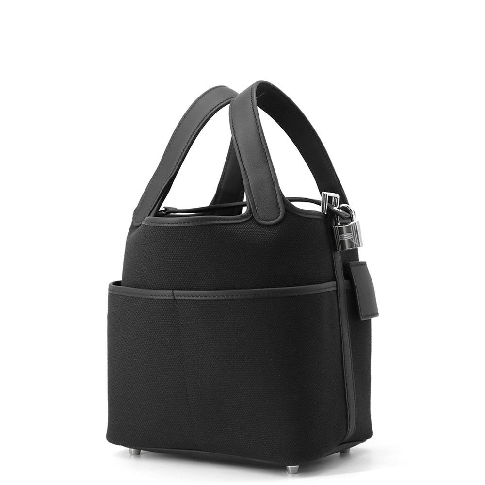 エルメス ハンドバッグ ピコタンロックPM カーゴ ブラック/シルバー金具 トワルゴエラン/スイフト K刻印 黒