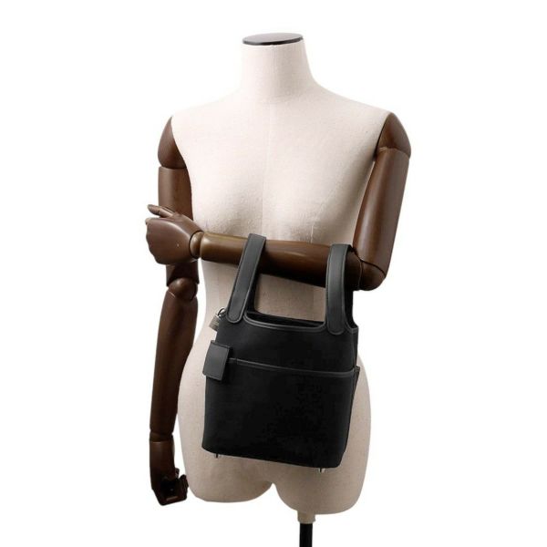 エルメス ハンドバッグ ピコタンロックPM カーゴ ブラック/シルバー金具 トワルゴエラン/スイフト K刻印 黒