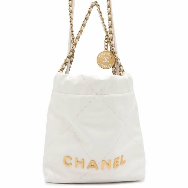 シャネル ハンドバッグ CHANEL 22 ミニ ココマーク シャイニーカーフレザー AS3980 2way 白