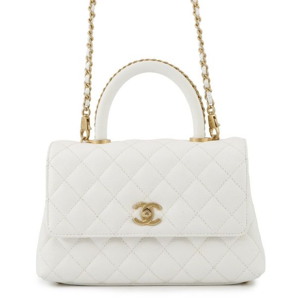 シャネル ハンドバッグ マトラッセ ココマーク ココハンドル キャビアスキン A92990 CHANEL 2way 白