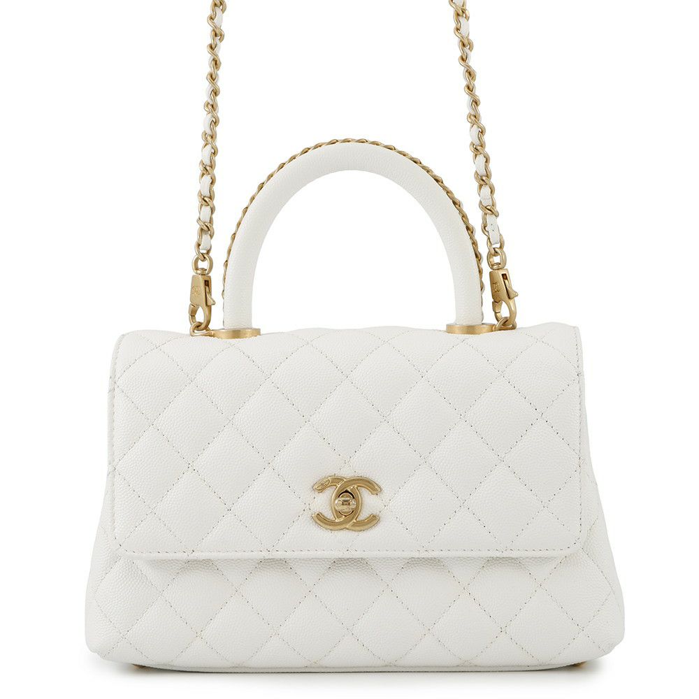 シャネル ハンドバッグ マトラッセ ココマーク ココハンドル キャビアスキン A92990 CHANEL 2way 白