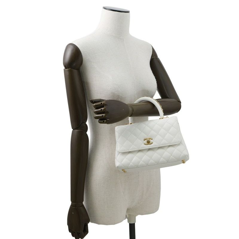 シャネル ハンドバッグ マトラッセ ココマーク ココハンドル キャビアスキン A92990 CHANEL 2way 白
