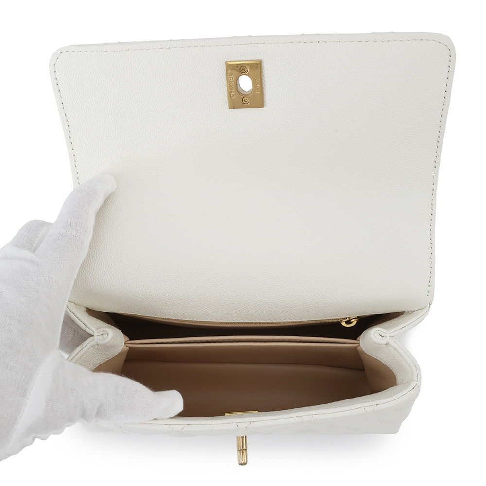 シャネル ハンドバッグ マトラッセ ココマーク ココハンドル キャビアスキン A92990 CHANEL 2way 白