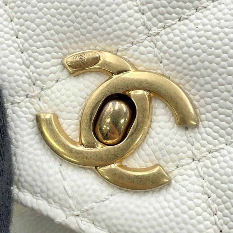 シャネル ハンドバッグ マトラッセ ココマーク ココハンドル キャビアスキン A92990 CHANEL 2way 白