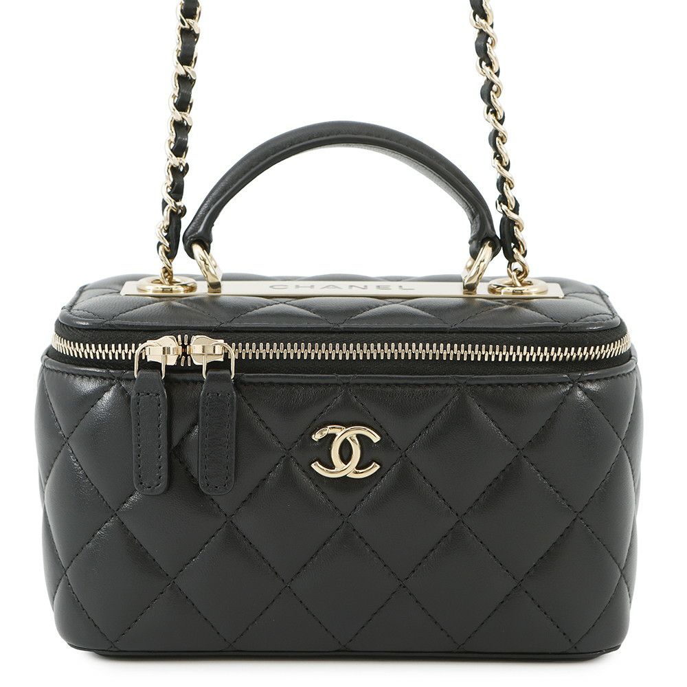 シャネル チェーンショルダーバッグ マトラッセ ココマーク バニティバッグ ラムスキン AP1472 CHANEL 黒
