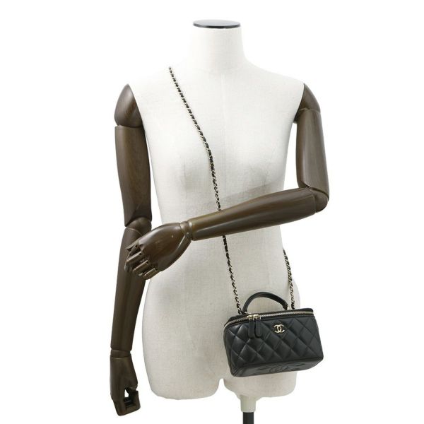 シャネル チェーンショルダーバッグ マトラッセ ココマーク バニティバッグ ラムスキン AP1472 CHANEL 黒