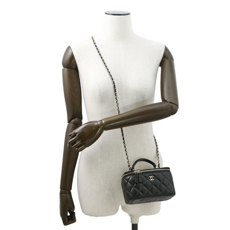 シャネル チェーンショルダーバッグ マトラッセ ココマーク バニティバッグ ラムスキン AP1472 CHANEL 黒