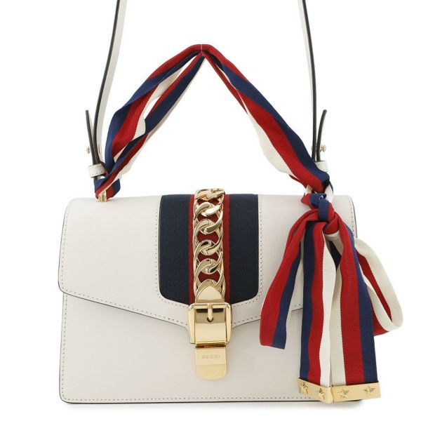 グッチ ショルダーバッグ シルヴィ レザー 421882 GUCCI 2way リボン 白