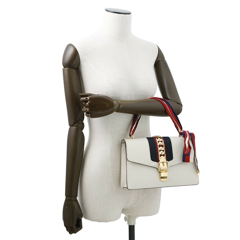 グッチ ショルダーバッグ シルヴィ レザー 421882 GUCCI 2way リボン 白