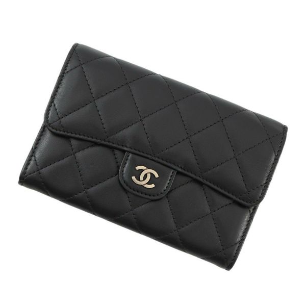 シャネル コインケース マトラッセ フラップ ウォレット ラムスキン CHANEL 財布 黒