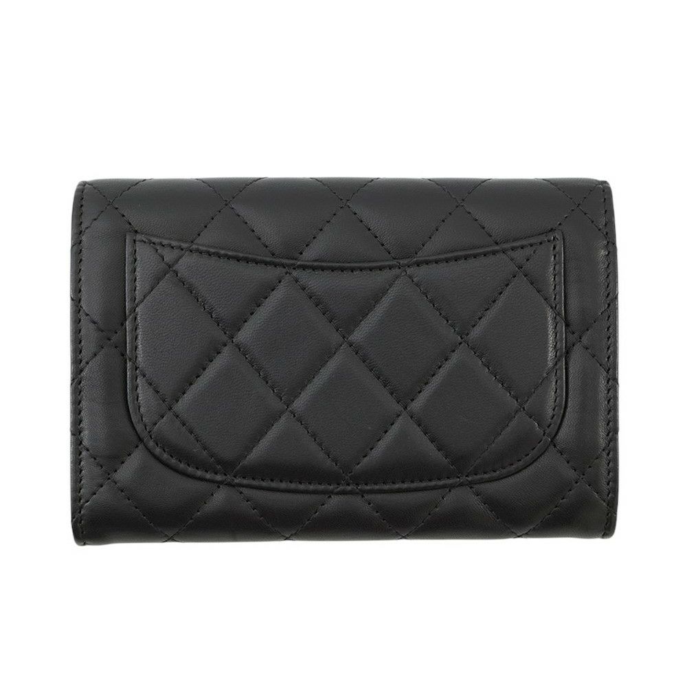 シャネル コインケース マトラッセ フラップ ウォレット ラムスキン CHANEL 財布 黒