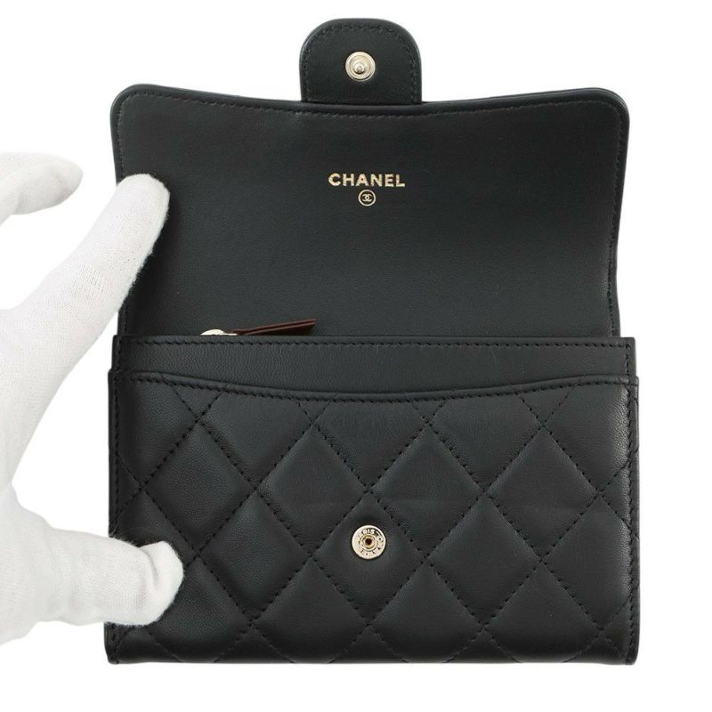 シャネル コインケース マトラッセ フラップ ウォレット ラムスキン CHANEL 財布 黒