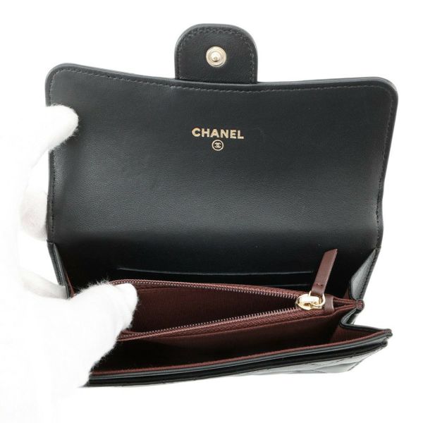 シャネル コインケース マトラッセ フラップ ウォレット ラムスキン CHANEL 財布 黒