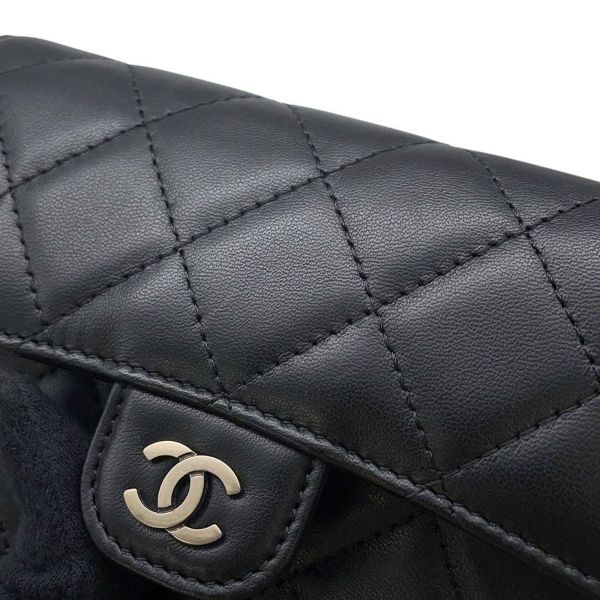 シャネル コインケース マトラッセ フラップ ウォレット ラムスキン CHANEL 財布 黒