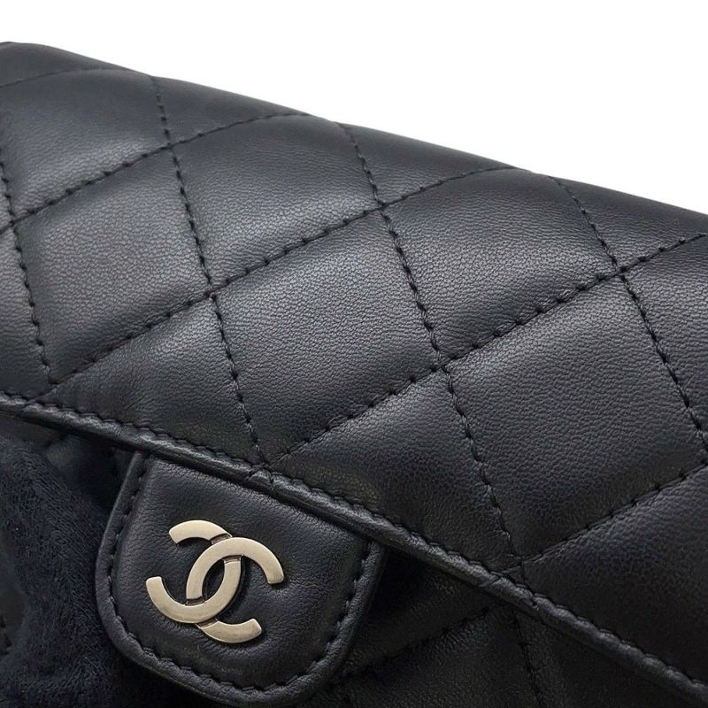 シャネル コインケース マトラッセ フラップ ウォレット ラムスキン CHANEL 財布 黒