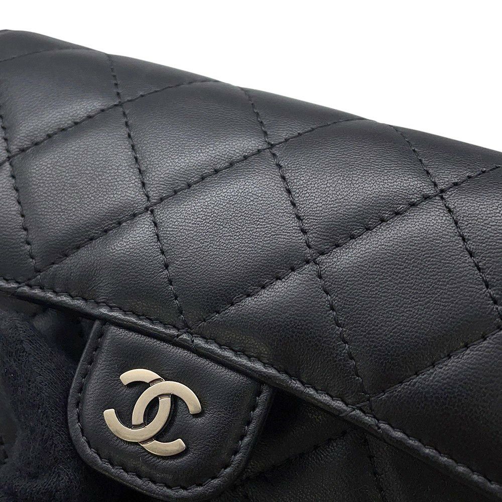 シャネル コインケース マトラッセ フラップ ウォレット ラムスキン CHANEL 財布 黒