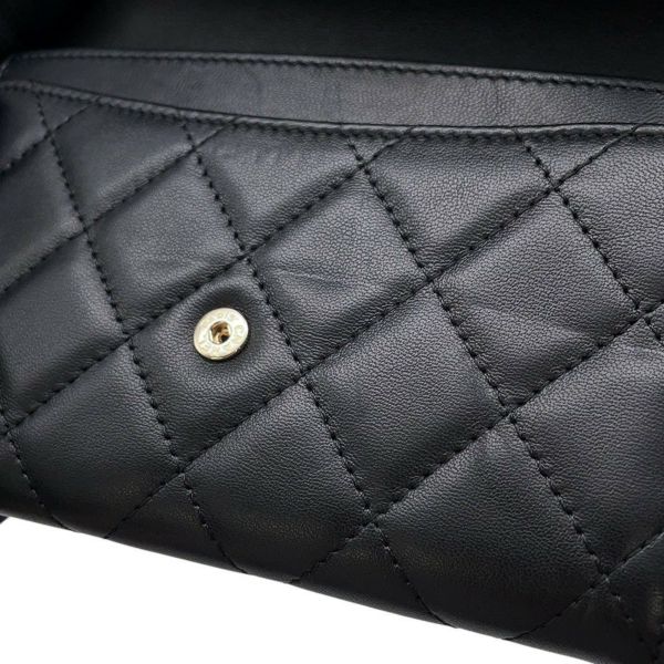 シャネル コインケース マトラッセ フラップ ウォレット ラムスキン CHANEL 財布 黒