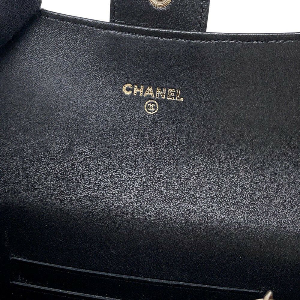 シャネル コインケース マトラッセ フラップ ウォレット ラムスキン CHANEL 財布 黒