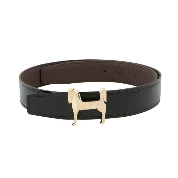 エルメス ベルト パナッシュ ブラック/ショコラ/ゴールド金具 ボックスカーフ/トゴ W刻印 サイズ75 メンズ 黒