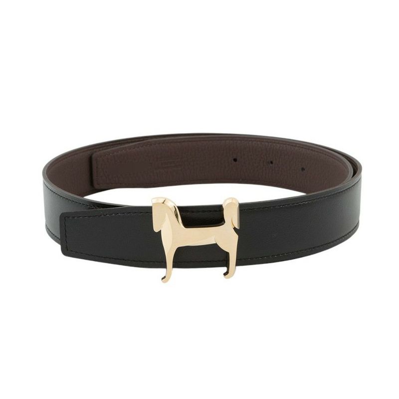 エルメス ベルト パナッシュ ブラック/ショコラ/ゴールド金具 ボックスカーフ/トゴ W刻印 サイズ75 メンズ 黒