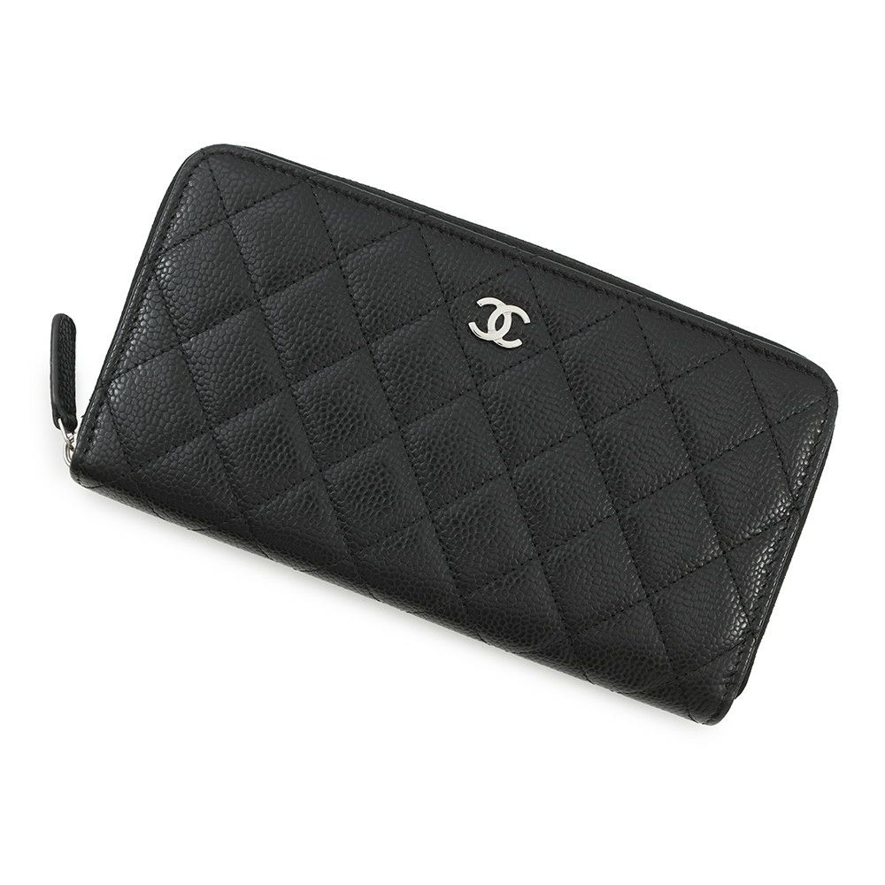 シャネル 長財布 クラシック ロング ジップ ウォレット ココマーク キャビアスキン キルティング AP0242 CHANEL マトラッセ 黒