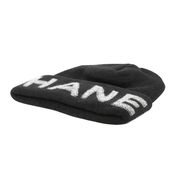 シャネル ニット帽 ロゴ ウール カシミヤ CHANEL 帽子 黒
