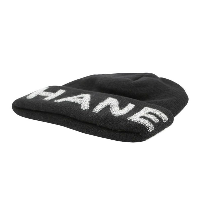 シャネル ニット帽 ロゴ ウール カシミヤ CHANEL 帽子 黒